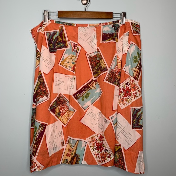 Eddie Bauer Side Zip A-line Coral Postcard Skirt - Picture 2 of 8